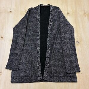 Vintage Sally Gee Cardigan Sweater Womens Medium Gray Shimmer Open Front USA